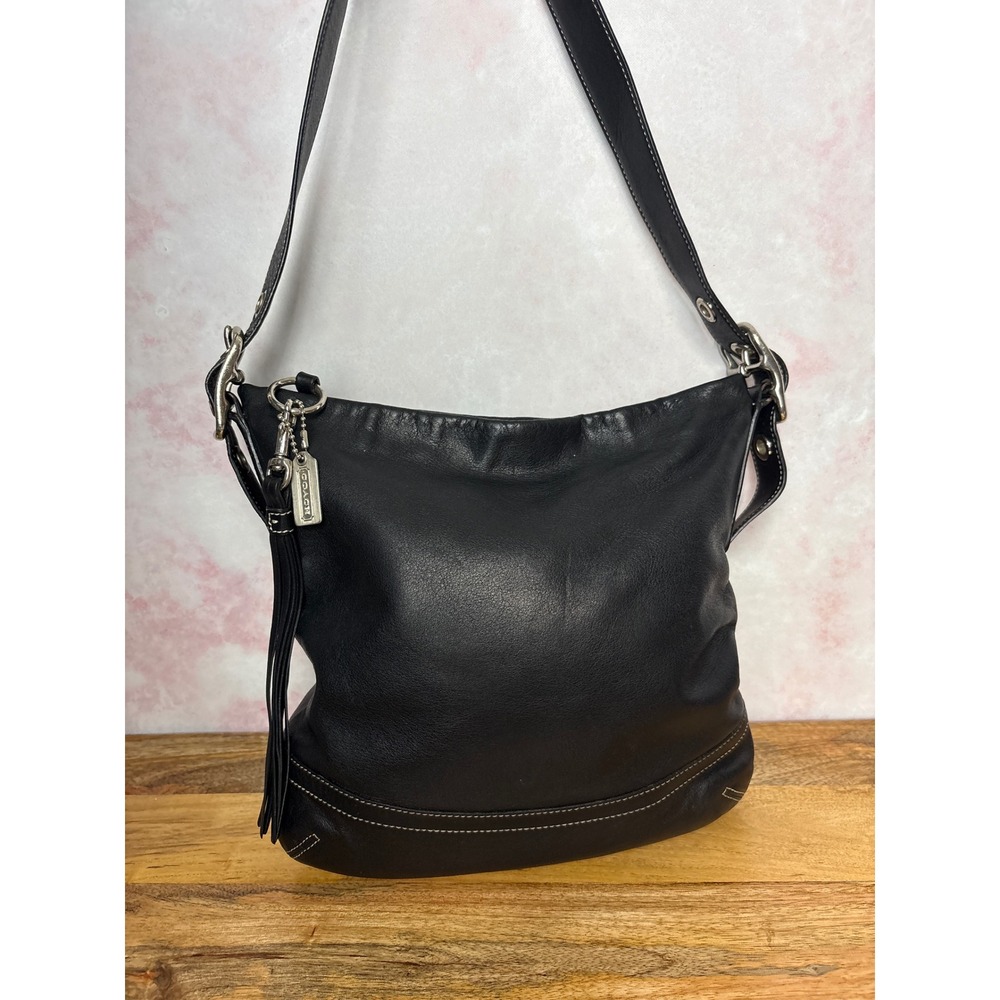 Coach Soho Slim Duffel / Shoulder Bag Black White Contrasting Stitching